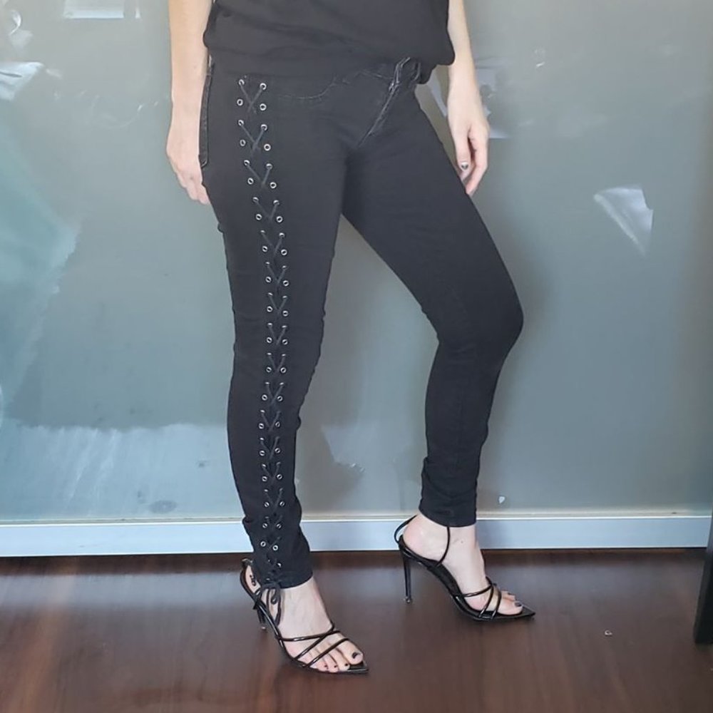 Lace up skinny jean